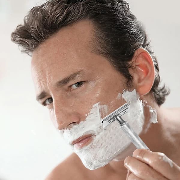 Manuel Water Ripple Safety Razor i kobber med stativ og 10 blade sæt sølv Silver