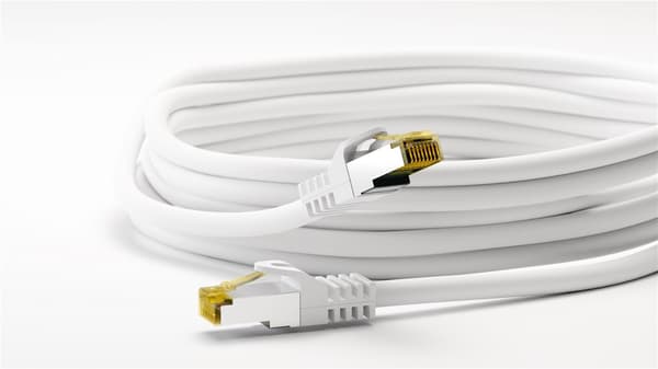 RJ45 patchkabel S/FTP (PiMF), 500 MHz, med CAT 7 råkabel, hvit, 25 m