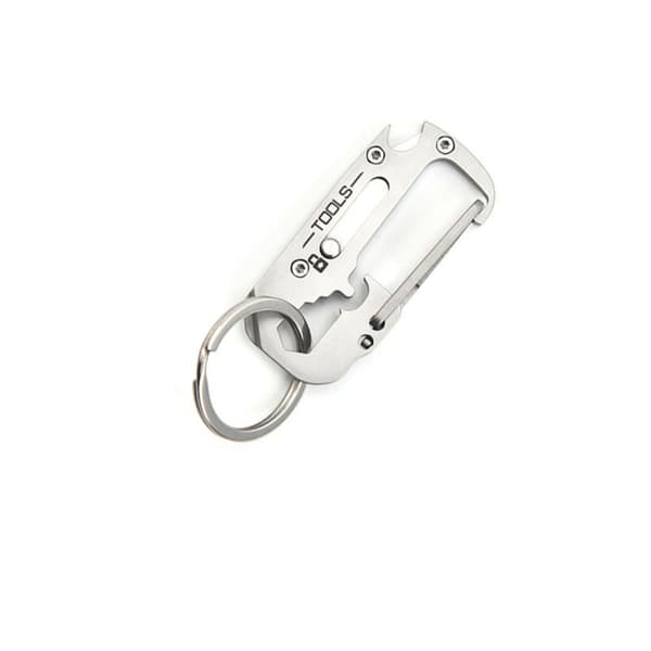 Nøglering i rustfrit stål 8-i-1 multifunktionelt værktøj til hverdag og rejser - kompakt 5,8 cm x 2,8 cm til bilmontering og nem nøglehåndtering