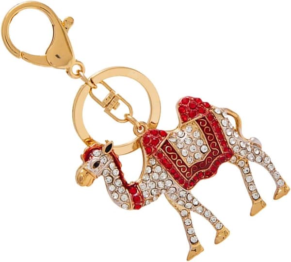 Mode Kamelform Lätt att fästa och bära Nyckelringshänge med strass i rött, väska i zinklegering (6,5*11cm) red