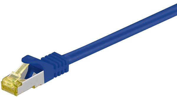 RJ45 patchkabel S/FTP (PiMF), 500 MHz, med CAT 7 råkabel, blå, 1,5 m