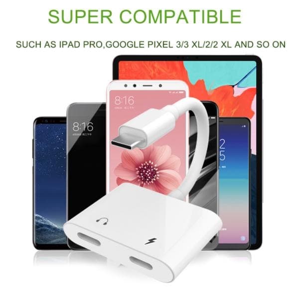 USB-C-adapter til hovedtelefoner og oplader