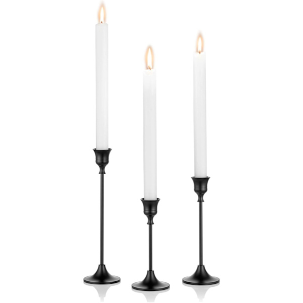 3 stk. sorte lysestager til spidslys, lysestageholder til spisebord, lysestager til spidslys Black