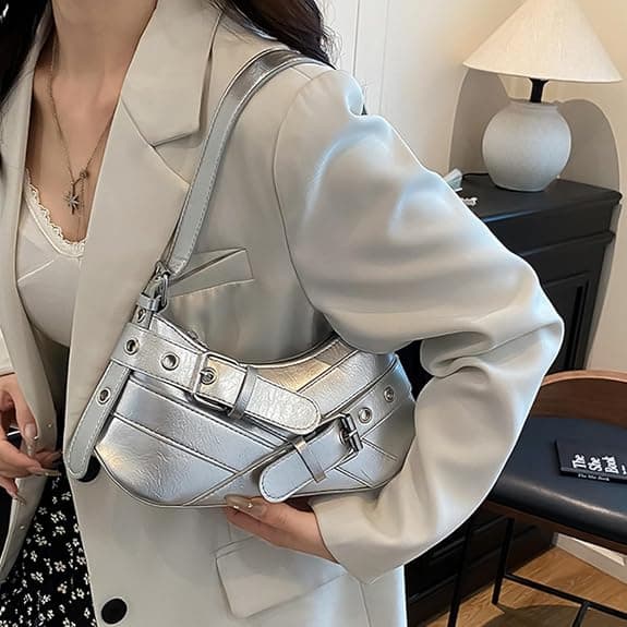 Skuldertasker til kvinder PU-læder clutch små pungetasker (sølv) silver