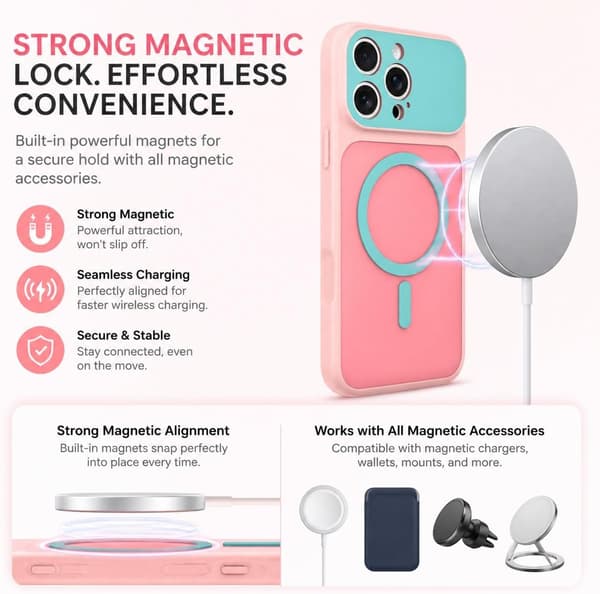 iPhone 16 Pro Max Magnetisk Cover Kontrast Candy Farve, Pink iPhone16PROMAX