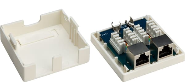 2-ports RJ45 samledåse, CAT 6, STP, hvid