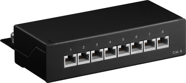 CAT 6 mini/desktop patchpanel, 8 porter (1 HE)