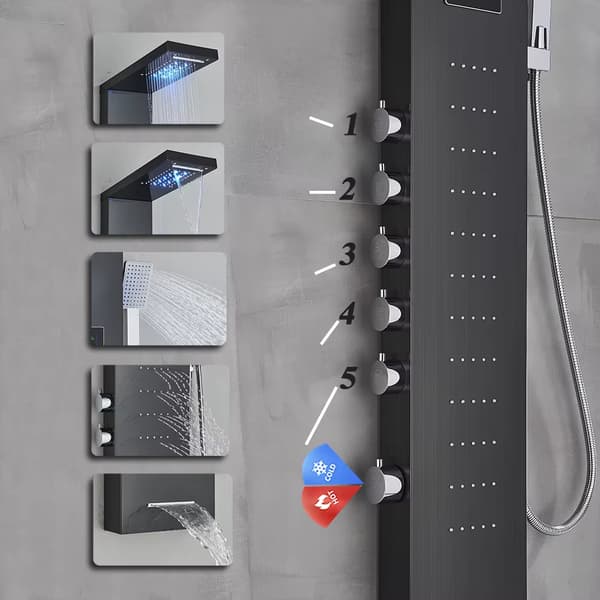 LED Hydromassage Brusepanel - Vandfaldsregnsøjle, 4-6 dyser, Badekarstud, Rustfrit Stål, Moderne Badeværelse - Stil B 8011-blakc 8011-blakc