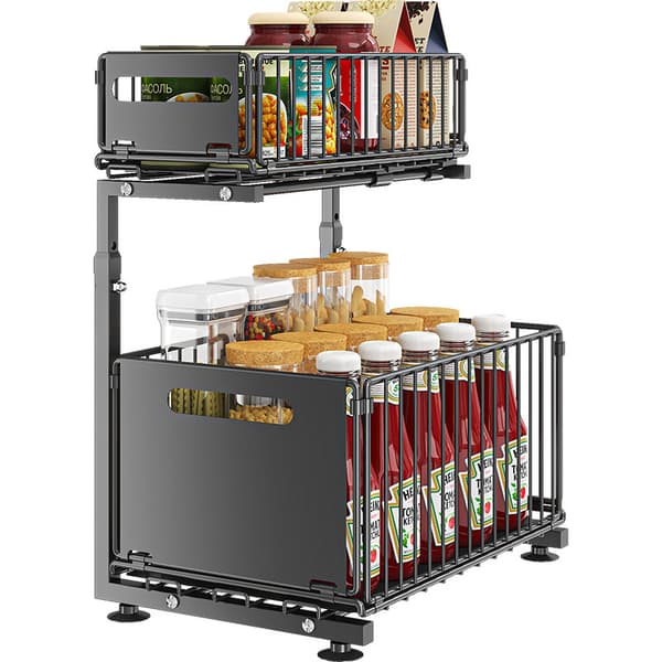 Storage Shelf Double Layer - L-shaped Pull-out Cabinet Shelf for Kitchen, Adjustable Height, Perfect for Spices, Drinks and Under-sink Storage