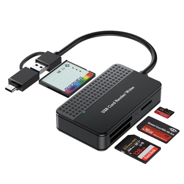 4-in-1 Card Reader - USB 3.0 & USB-C to Micro SD, SD, CF and MS Stick, Memory Card Adapter, 5120 Mbps, Compatible with Mac, iPad, PC and Smartphone
