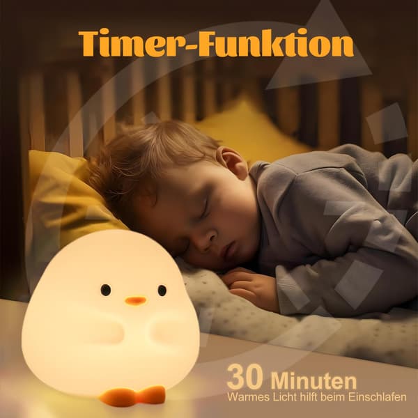 Nattlampe, Myk Silikon Andelampe, USB Oppladbar, Opptil 50 Timer Batteri, Timer Warm White