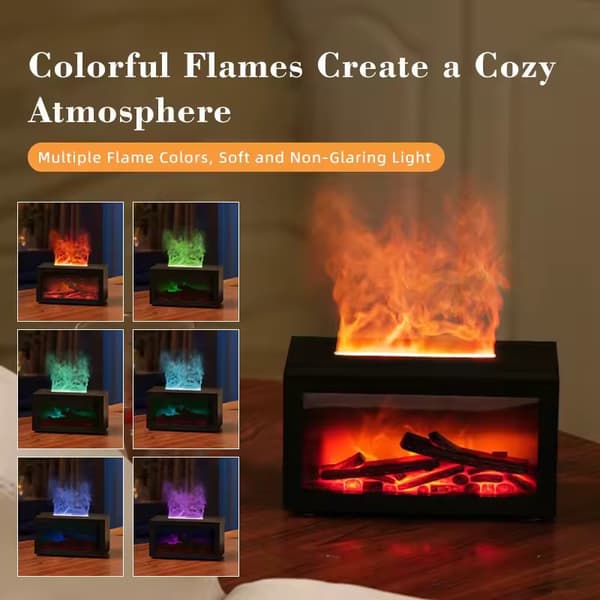 Aromadiffuser, 3D Flamme Eterisk Olje Diffuser, Luftfukter, Peiseffekt, LED Flamme Design