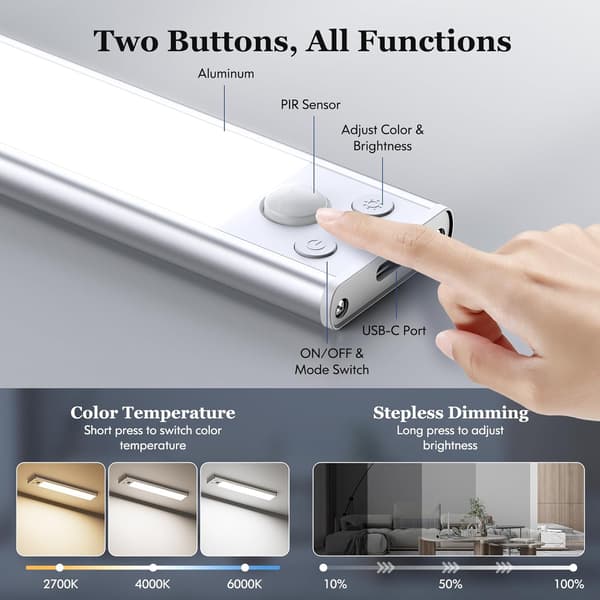 Rörelsesensor LED-lampa 2-pack - 1500mAh Magnetisk Trådlös Grå 30cm Gray 2PCS-30CM