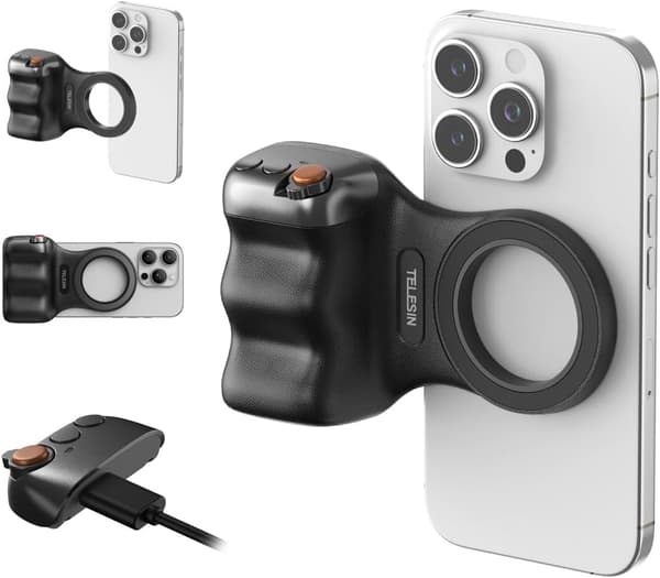 Magnetic Camera Grip for Mobile, MagSafe Phone Holder with Detachable Wireless Remote Shutter, Ergonomic Design, Suitable for iPhone/Android black