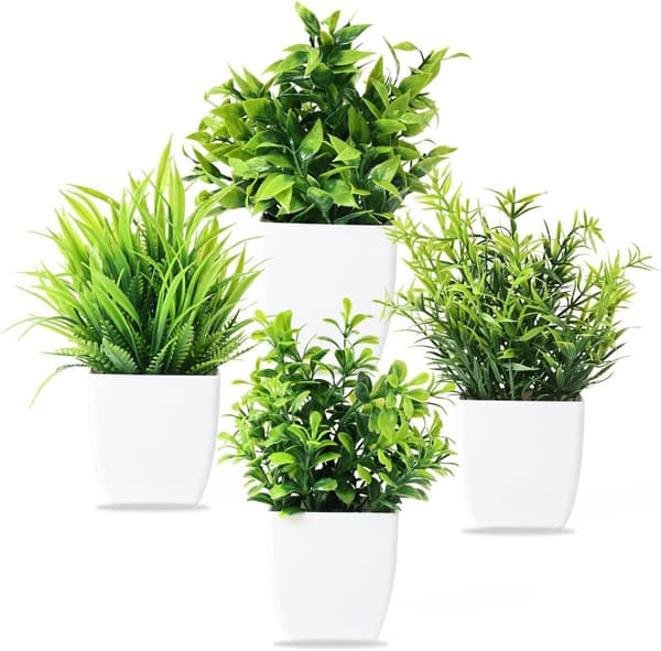 Artificial Plants Set - 4-pack Small Artificial Plants with Pots, Decorative Plants for Home and Office