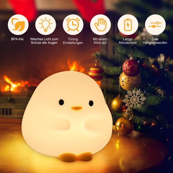 Nattlampe, Myk Silikon Andelampe, USB Oppladbar, Opptil 50 Timer Batteri, Timer Warm White