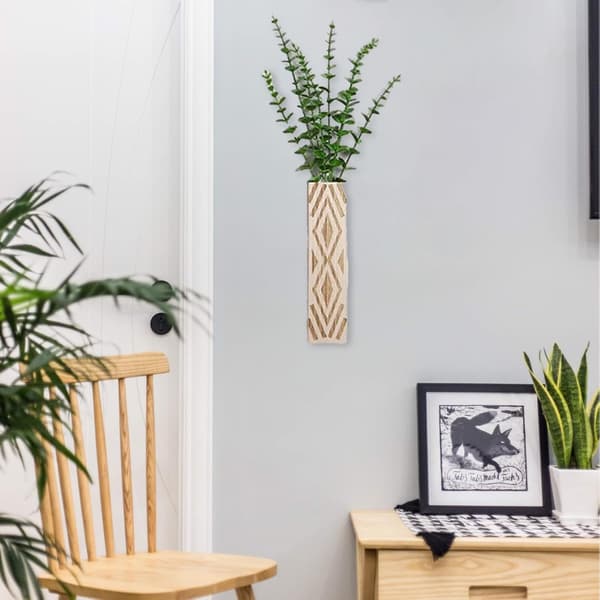 3-pack rustika väggvaser i trä - Boho torkade blommor för hall badrum - Vit White