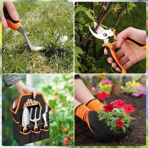 8-Piece Garden Tool Set - Complete Gardening Tools with Storage Bag, Perfect Gift Orange