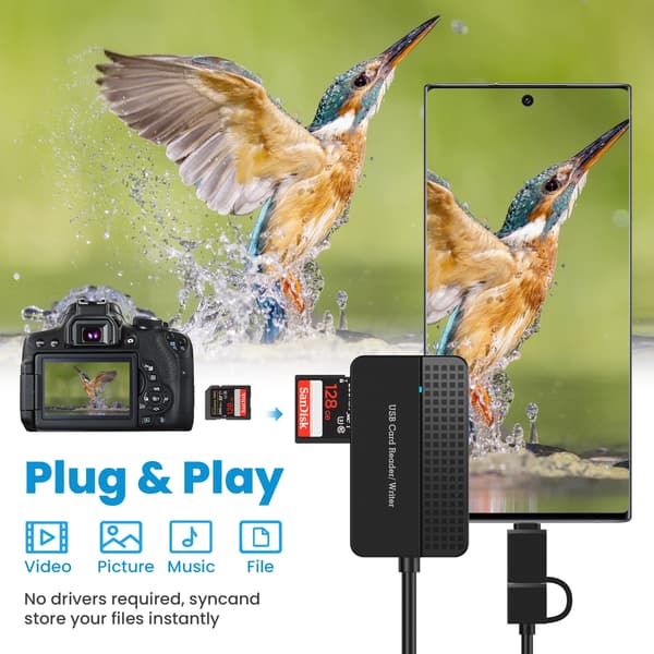4-in-1 Card Reader - USB 3.0 & USB-C to Micro SD, SD, CF and MS Stick, Memory Card Adapter, 5120 Mbps, Compatible with Mac, iPad, PC and Smartphone