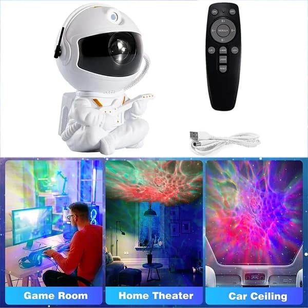 Astronaut Night Light with Galaxy Lamp – Starry Sky Projector with Remote Control and 360° Rotatable Head Black