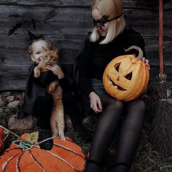 Græskar Dørmåtte – Rillet Entémåtte og Stuemåtte til Efterår & Halloween 80*120cm
