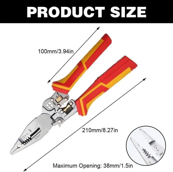 8-in-1 Multifunctional Cable Stripper with Current Measurement – Crimping Pliers, Cutter, and Ferrule Pliers