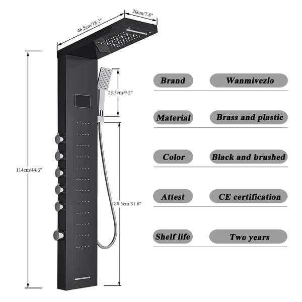 LED Hydromassage Duschpanel - Vattenfall Regnkolonn, 4-6 Jets, Badkarsutlopp, Rostfritt Stål, Modernt Badrum - Stil C 8011 8011