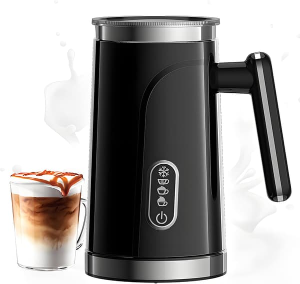 4-i-1 Elektrisk Mælkeskummer 300ml - Stille Varm Kold Sort Black