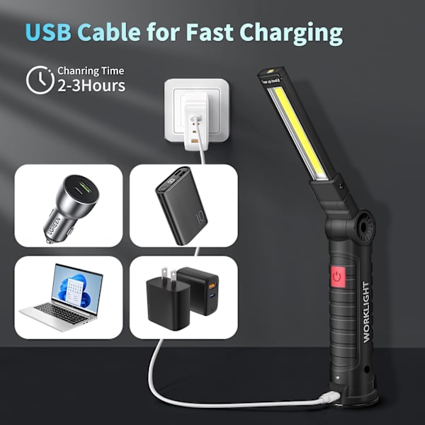 Work Light with Magnetic Base - Rechargeable LED Work Light with 5 Light Modes & 360° Rotation for Workshop & Construction 11.5*8.8*4.5cm