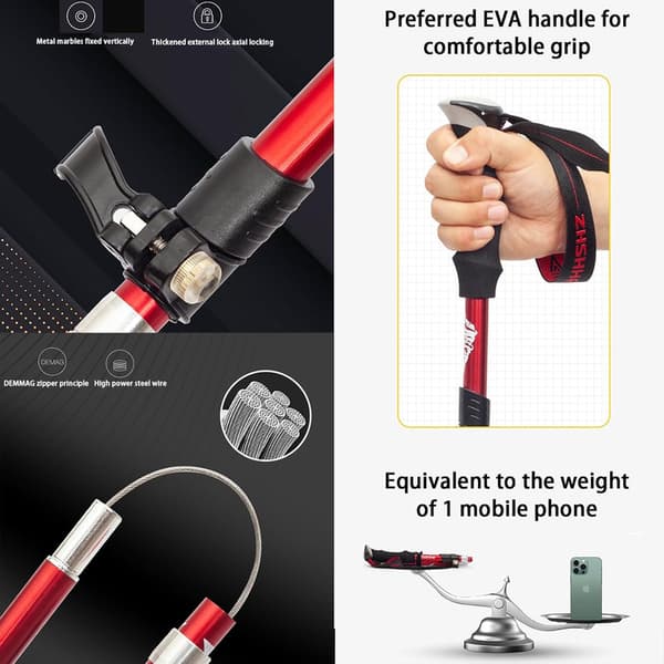 Ultralight Foldable Trekking Poles - 5 Sections, 1 Pair, Adjustable Height Black