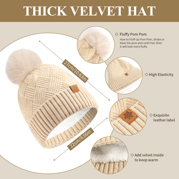 Vinterset för damer – Stickad mössa, halsduk och handskar (3 delar) beige