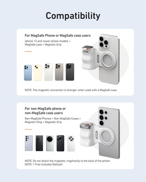 Magnetic Camera Grip for Mobile, MagSafe Phone Holder with Detachable Wireless Remote Shutter, Ergonomic Design, Suitable for iPhone/Android black