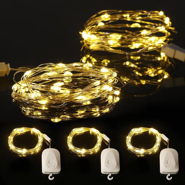 2M LED-lyskæde 3-pak Varm Hvid - 20LED Timer IP43 til Jul Have Bryllup Yellow 3 PC-2M