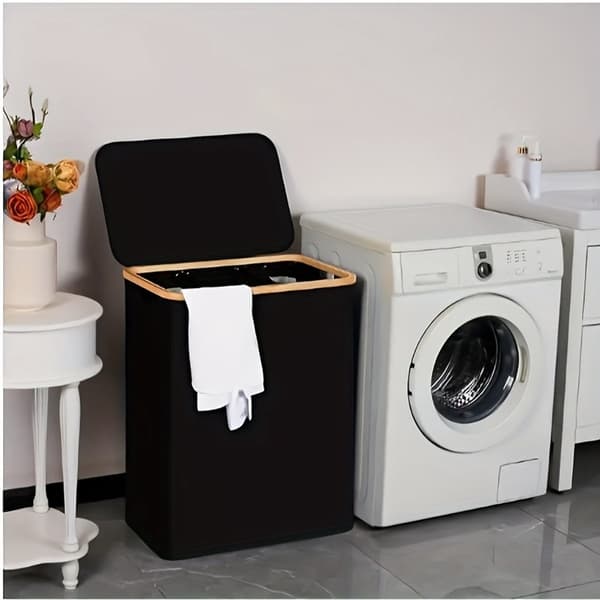 Klesvaskkurv, 160L, 3 avtakbare poser, sammenleggbar 3-roms klessorterer Black