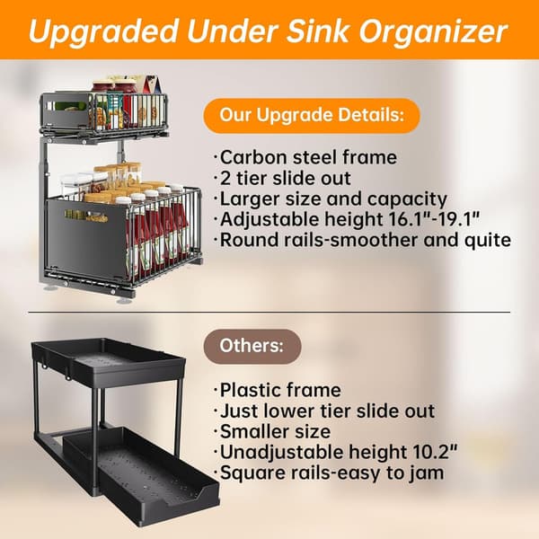 Storage Shelf Double Layer - L-shaped Pull-out Cabinet Shelf for Kitchen, Adjustable Height, Perfect for Spices, Drinks and Under-sink Storage