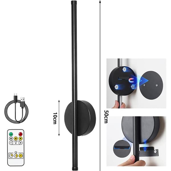 2-pak væglamper til stuen, sort 50 cm - 3 farvetemperaturer indendørs Black 2 pcs-50cm