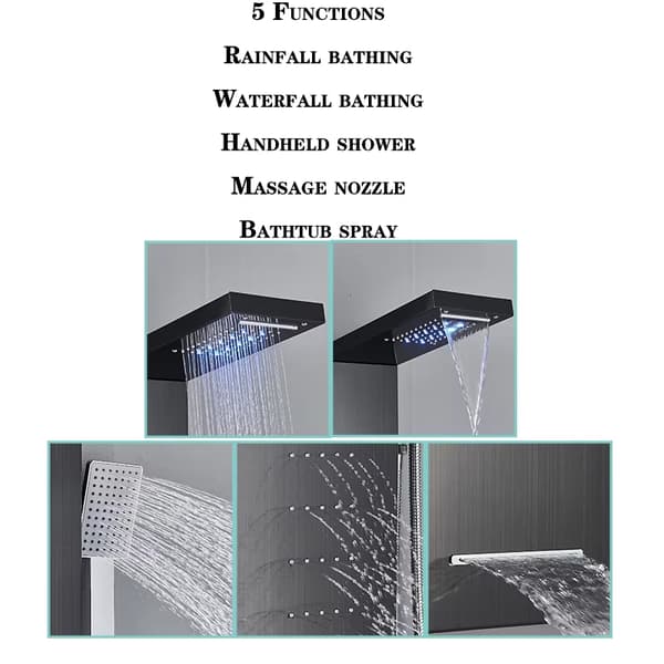 LED Hydromassage Brusepanel - Vandfaldsregnsøjle, 4-6 dyser, Badekarstud, Rustfrit Stål, Moderne Badeværelse - Stil B 8011-blakc 8011-blakc