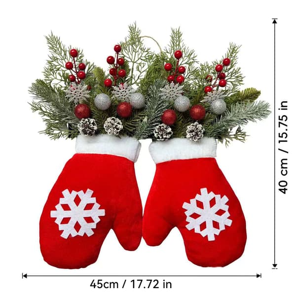 Velour Christmas Wreath in Stocking Shape with LED – Hanging Decoration, Style 2 Style 2