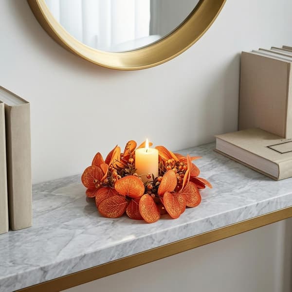 Decorative Maple Leaf Candle Wreath – Autumn Decor for Pillar Candles, Style 1 Style 1