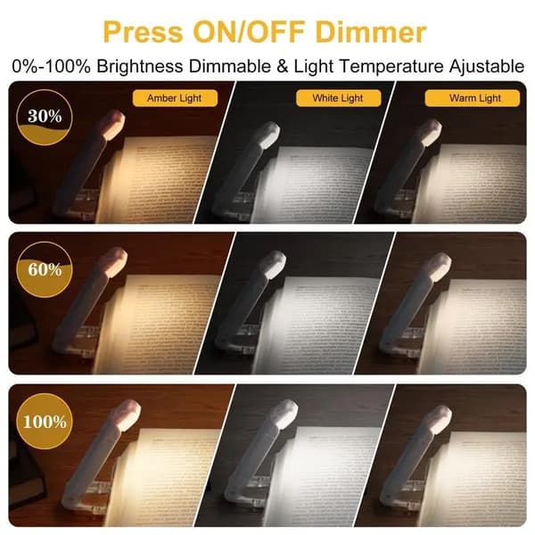 Portable USB Rechargeable LED Book Light with Clip for Reading in Bed, Adjustable Brightness, Dimmable Bookmark Lamp blå