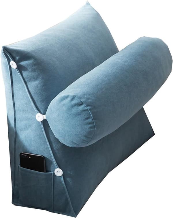 Back Support Pillow / Lumbar Support - Back Pillow with Adjustable Headrest Blue 60 x 50 x 20cm
