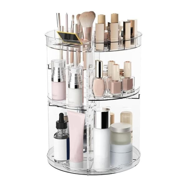 360 Rotating Makeup Storage Cosmetic Organizer with 8 Adjustable Compartments - Transparent