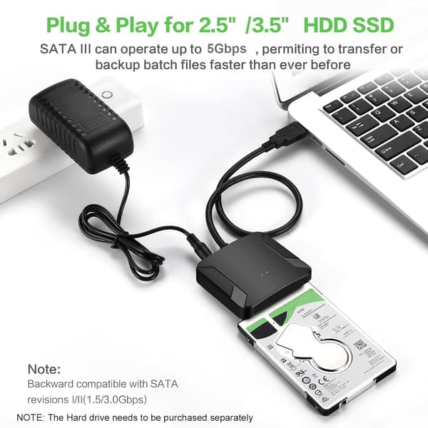 SATA til USB 3.0 harddiskadapter – kompatibel med 2,5\"/3,5\" HDD/SSD, understøtter UASP-protokol SZ2
