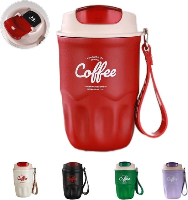 360 ml Termosmugg i Rostfritt Stål, Läcksäker Kaffemugg med Temperaturdisplay