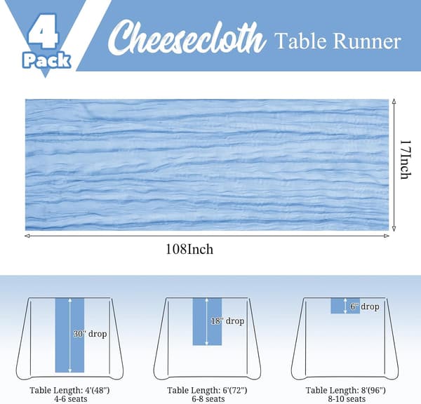 Sæt med 4 Boho bordløbere 17x108in Lyseblå - Musselin Rustik Indretning Light blue