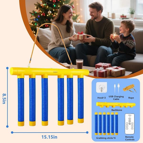 Reaction Training - Upgraded Drop Stick Game, Train Hand-Eye Coordination, Three Adjustable Levels, USB Charging, Reaction Game with Remote Control Yellow