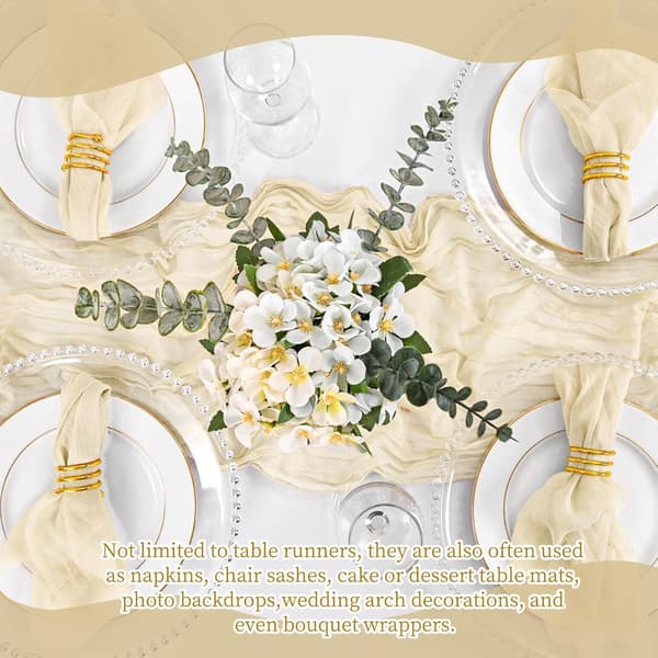 Set med 4 Boho Bordslöpare 17x108in Beige - Muslin Rustik Dekor Beige