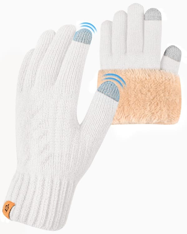 Fleecefodrade Vantar Varma Vinterhandskar Fleece Stickade Handskar Pekskärm Termiska vit