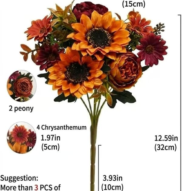 Kunstig efterårsbuket S2 - Solsikker Pæoner Sæsonbestemt Blomsterarrangement Style 2