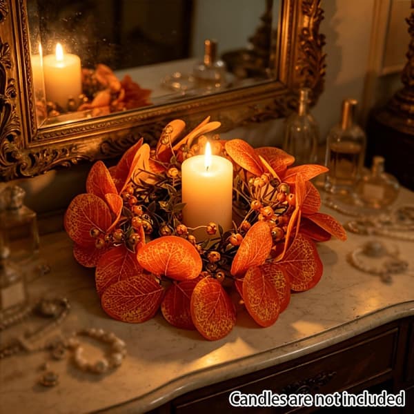 Decorative Maple Leaf Candle Wreath – Autumn Decor for Pillar Candles, Style 1 Style 1